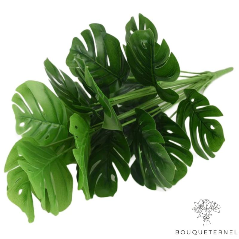Branche Artificielle Feuille Monstera Artificielle 18 Feuilles de Monstera Artificielles Vertes | 49 cm