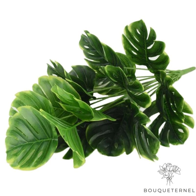 Branche Artificielle Feuille Monstera Artificielle 18 Feuilles de Monstera Artificielles Jaunes | 49 cm
