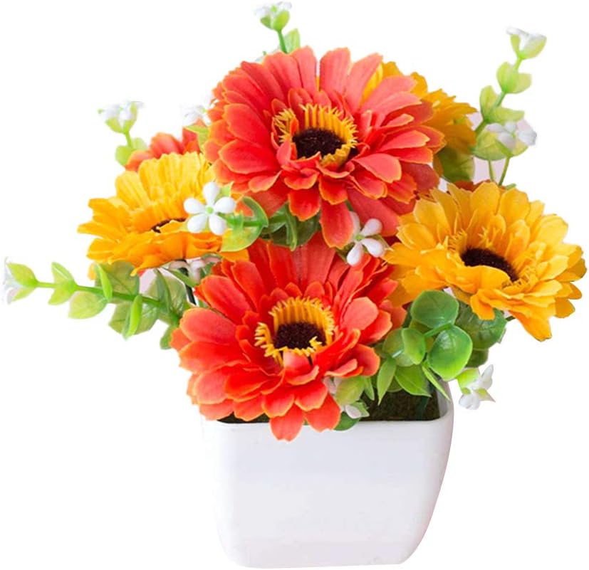 Belles Fleurs Artificielles pour Cimetière en pot orange