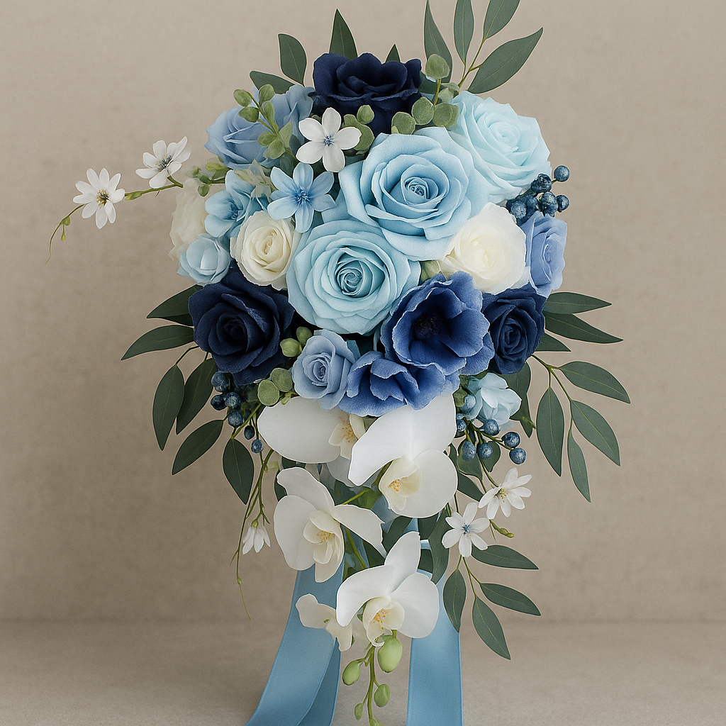 Bouquet de Mariée qui Tombe Bleues
