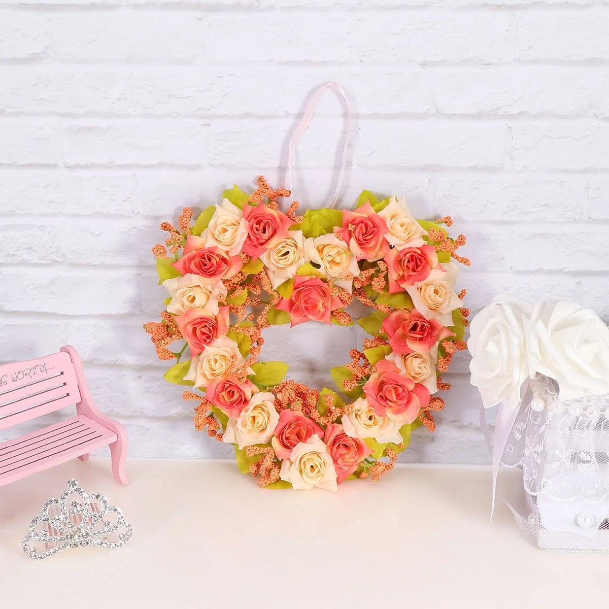 Cœur en Fleurs Artificielles pour Cimetière