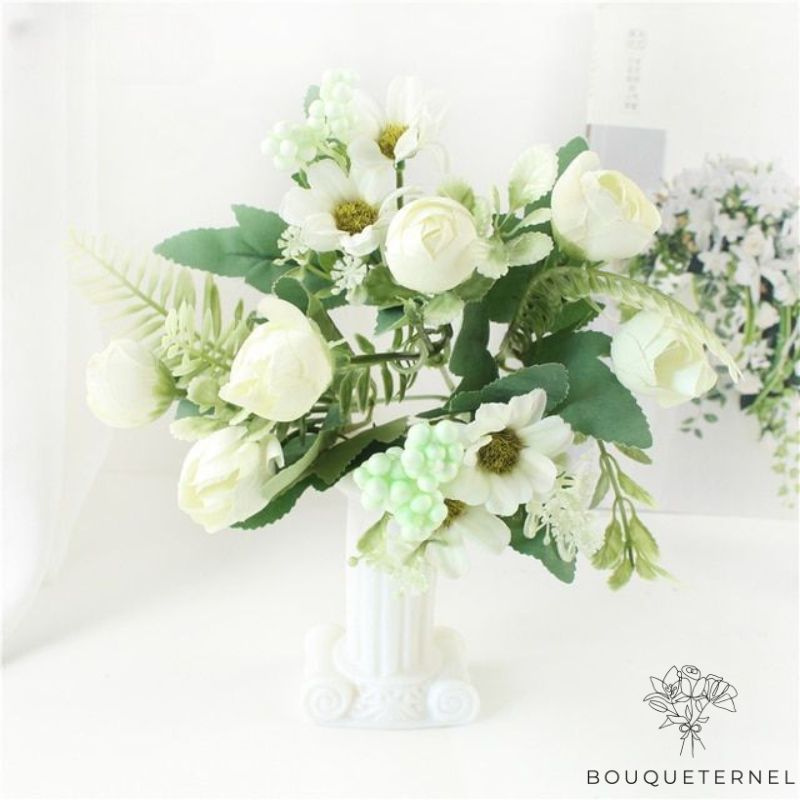 Arrangement de Fleurs Artificielles pour Pierre Tombale Blanche