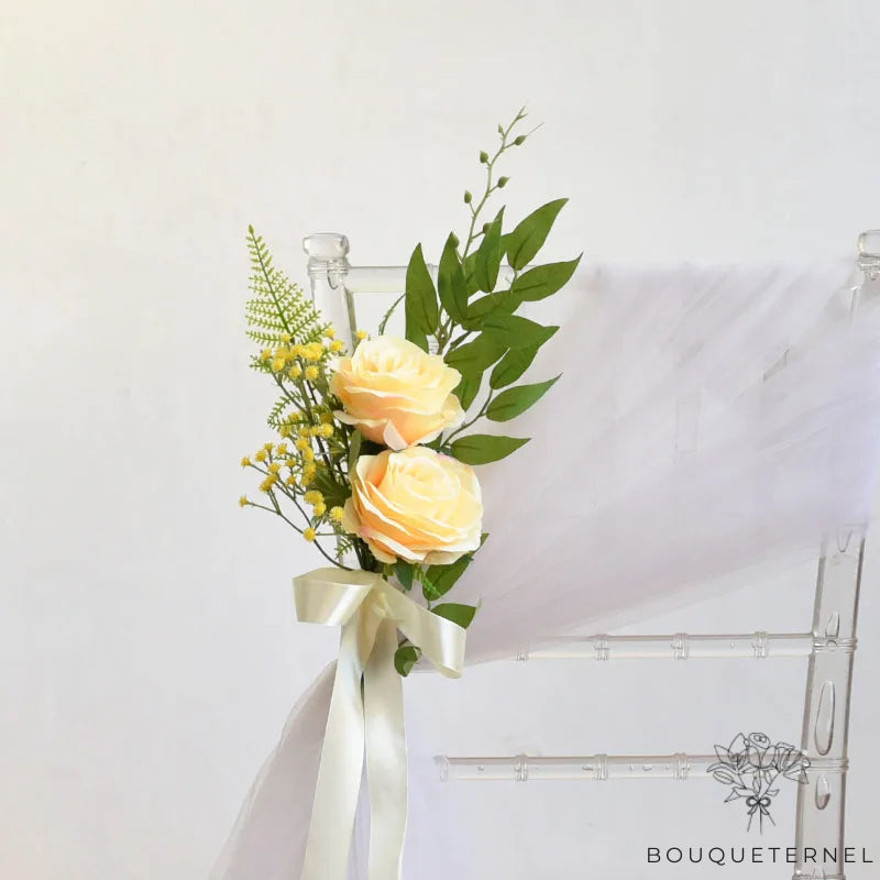 Déco Chaise de Mariage Fleurs Chics Champagne
