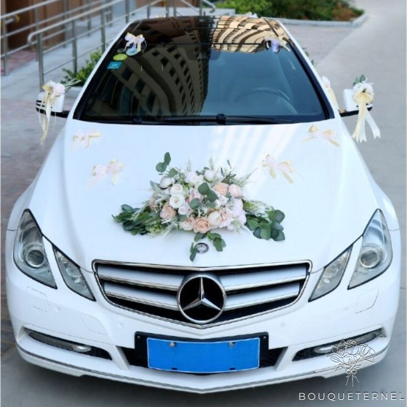 Bouquet de Fleurs Blanches pour Voiture de Mariage Blanc