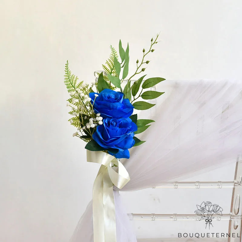 Déco Chaise de Mariage Fleurs Chics Bleue Royale