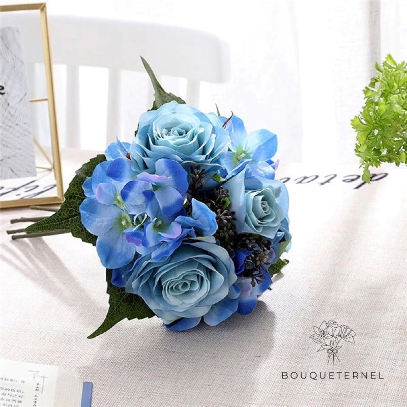 Bouquet de Mariée Artificiel Pas Cher Bleues