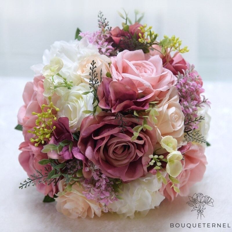 Bouquet de Mariée Pivoines et Roses Artificielles Violettes Pâles