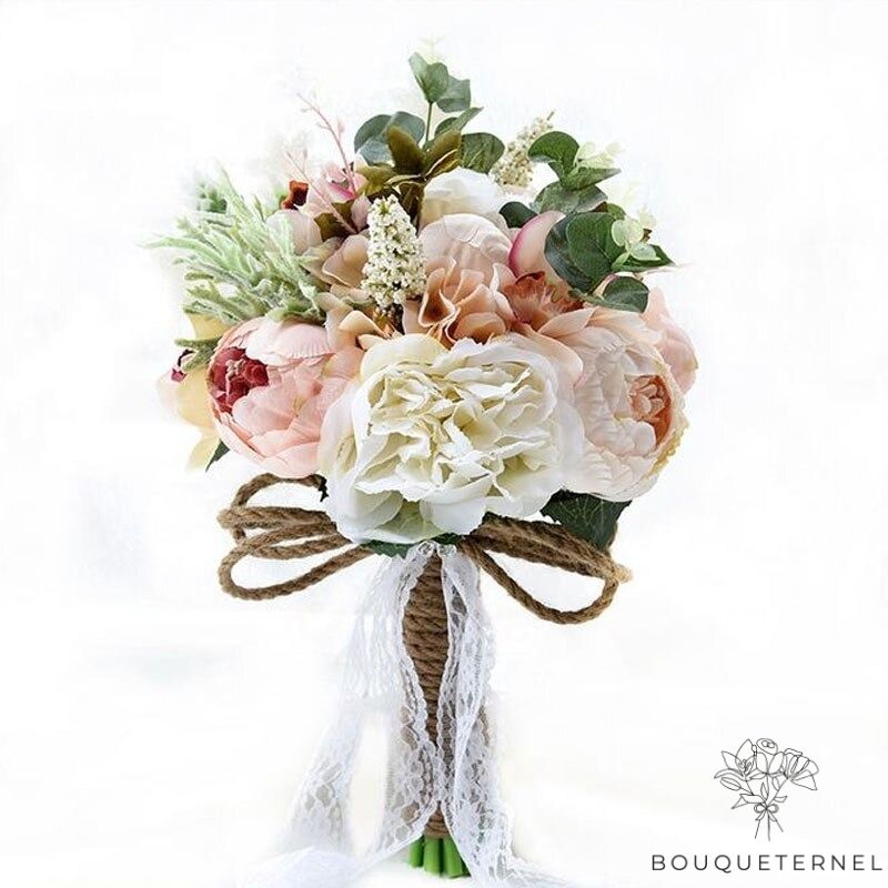 Bouquet de Mariée Pivoines Vintage Blanches et Roses Pâles