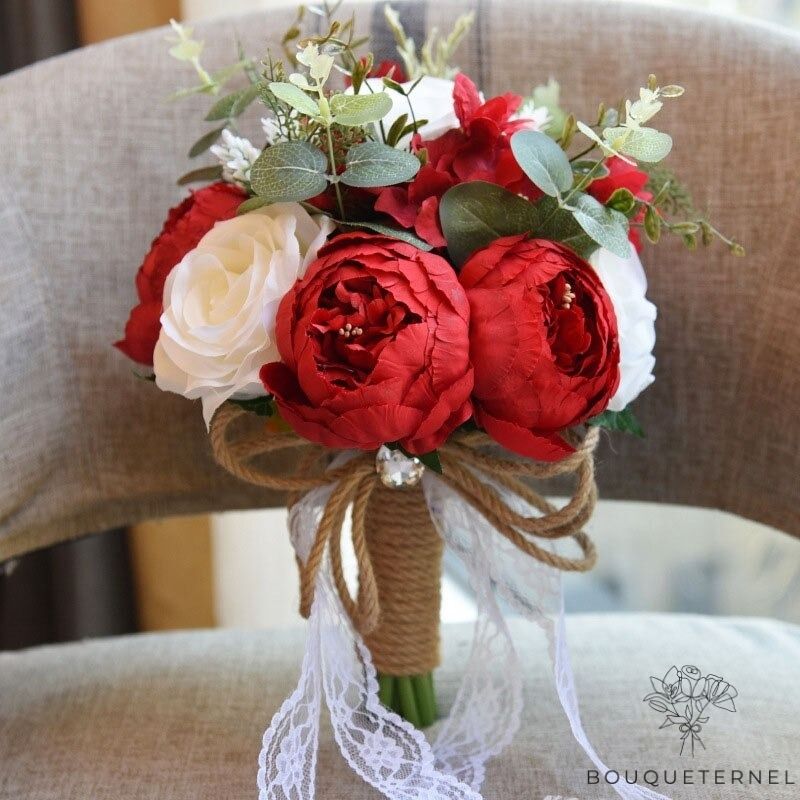 Bouquet de Mariée Pivoines Vintage Rouges