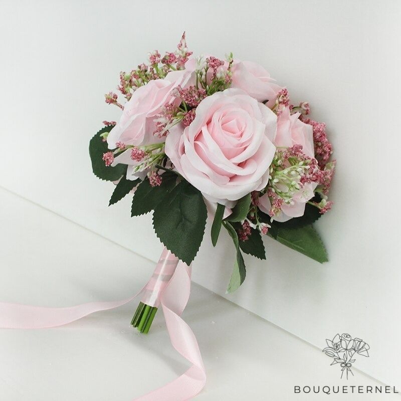 Bouquet de Mariée Pivoines et Gypsophiles Artificielles Roses Pâles & Violettes