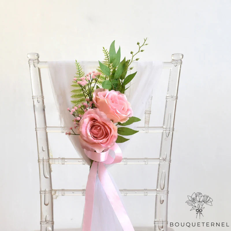 Déco Chaise de Mariage Fleurs Chics Rose
