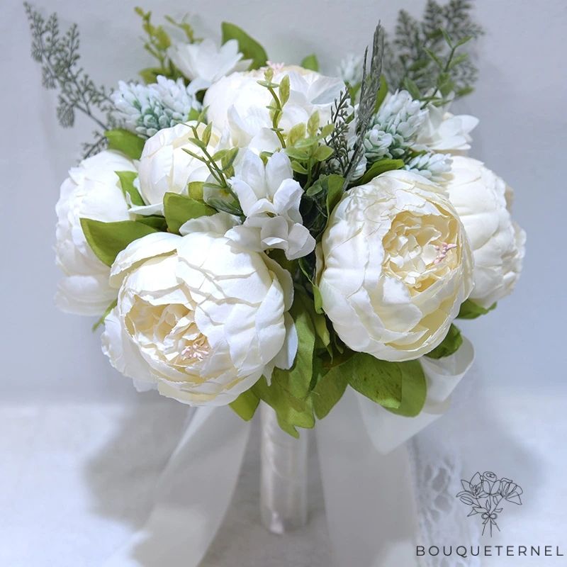 Bouquet de Mariée Pivoines Champêtre Blanches