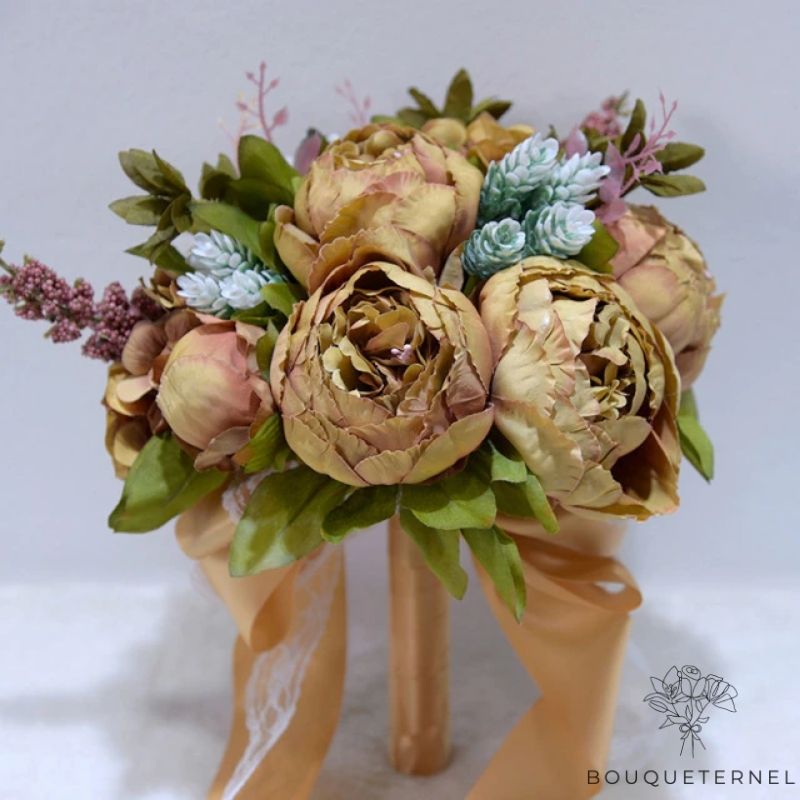 Bouquet de Mariée Pivoines Champêtre Brunes