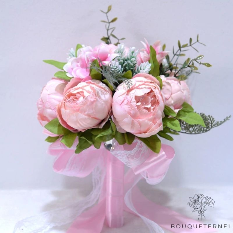 Bouquet de Mariée Pivoines Champêtre Roses