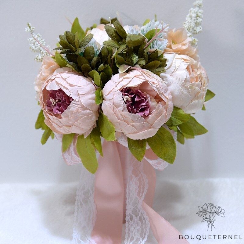 Bouquet de Mariée Pivoines Champêtre Roses Pâles