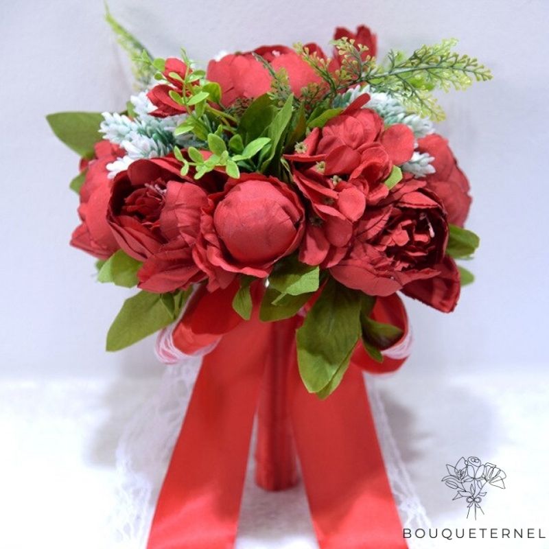 Bouquet de Mariée Pivoines Champêtre Rouges