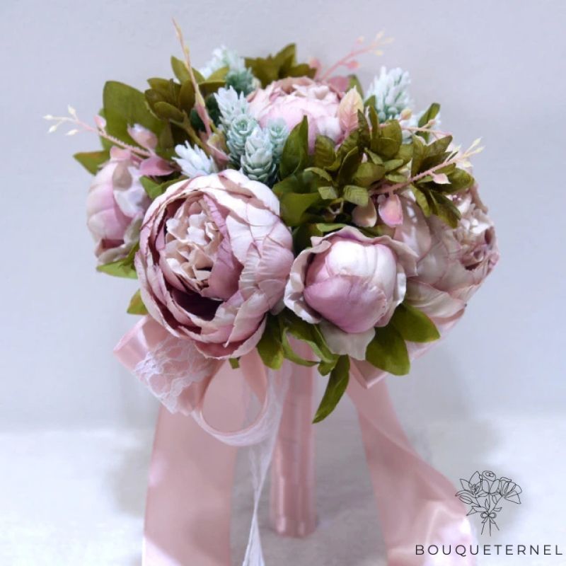 Bouquet de Mariée Pivoines Champêtre Violettes Pâles
