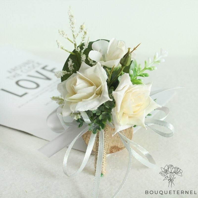 Boutonnière style Champêtre Blanche