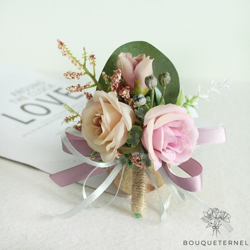 Boutonnière style Champêtre Rose