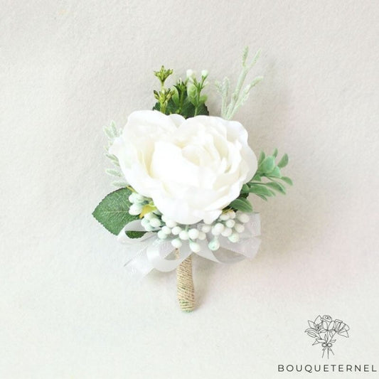 Boutonnière de Mariage en Pivoine Blanche
