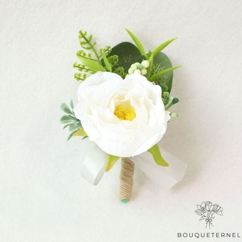 Boutonnière pour Témoins de Mariage Blanche