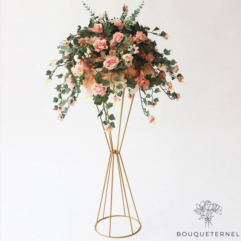 Centre de Table Haut pour Mariage Roses Pâles