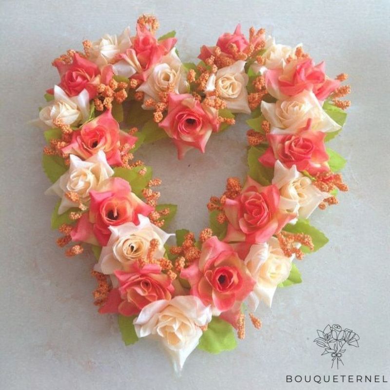 Cœur en Fleur Artificielle pour Cimetière Rose