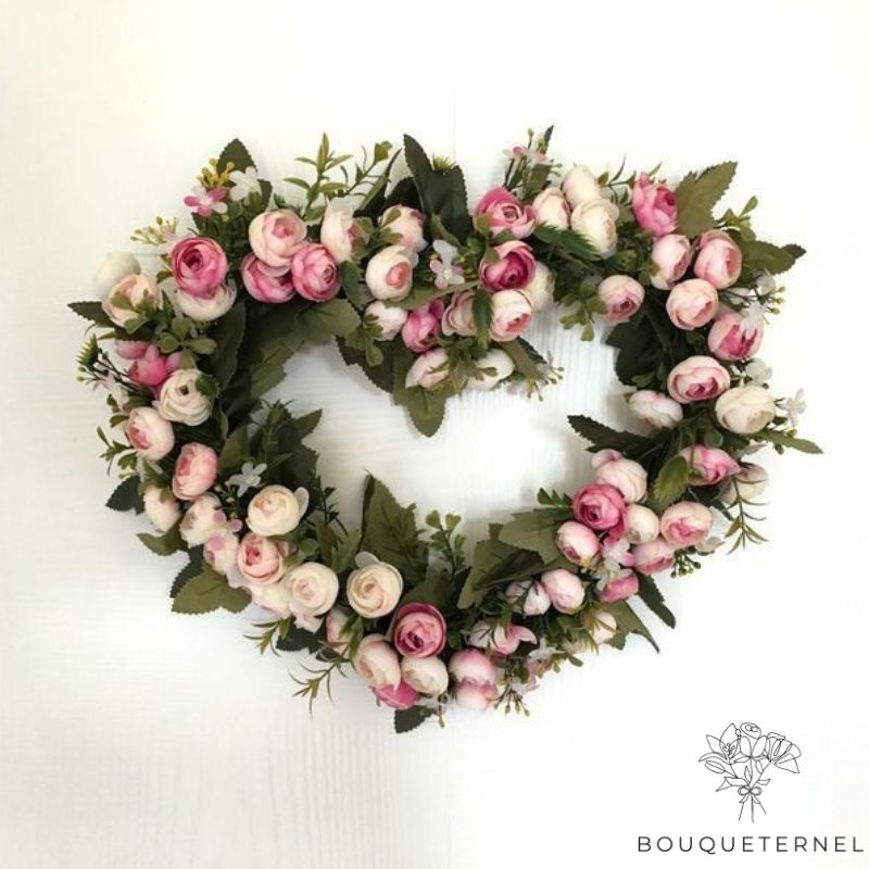 Cœur en Fleurs pour Deuil Rose