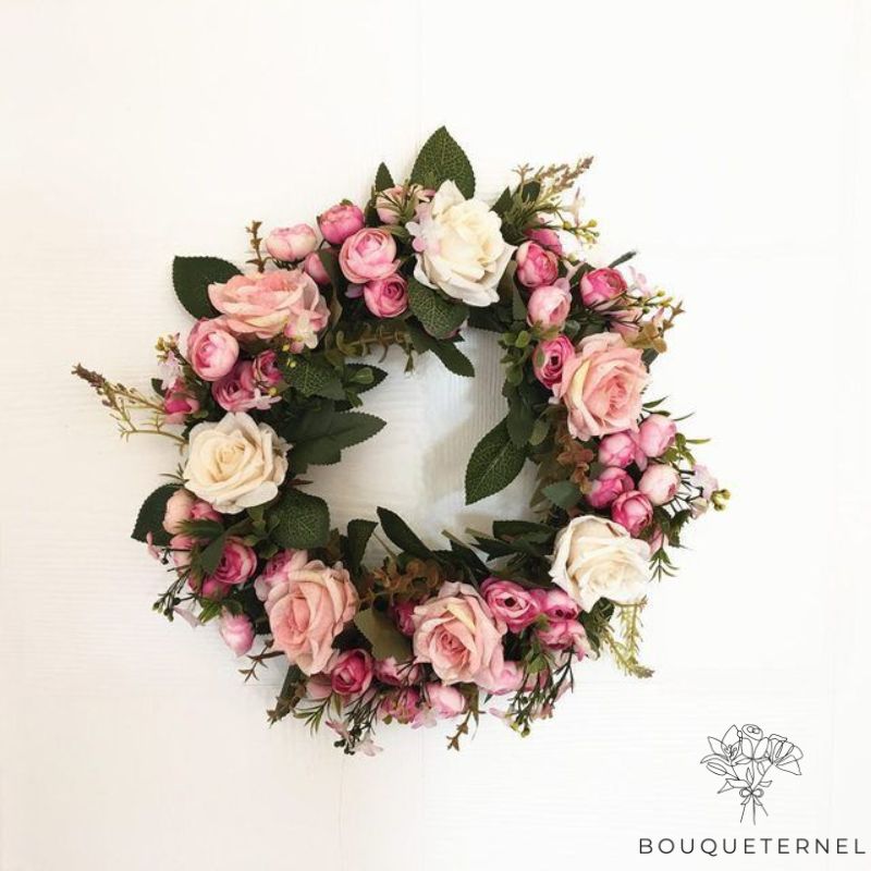 Couronne de Fleurs Artificielles pour Deuil Rose