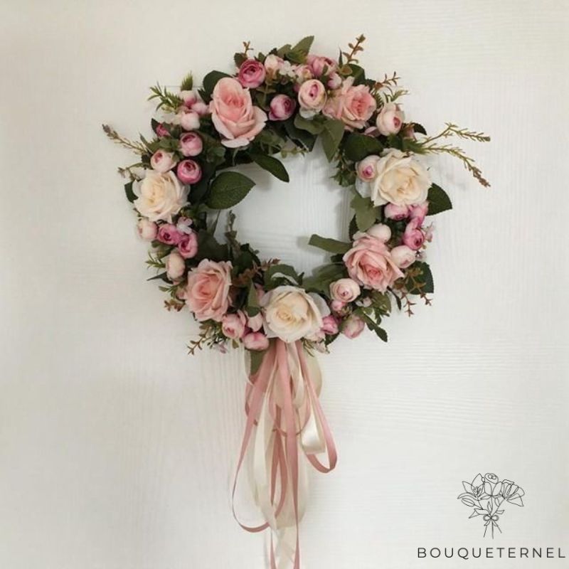 Couronne Mortuaire avec Ruban Rose