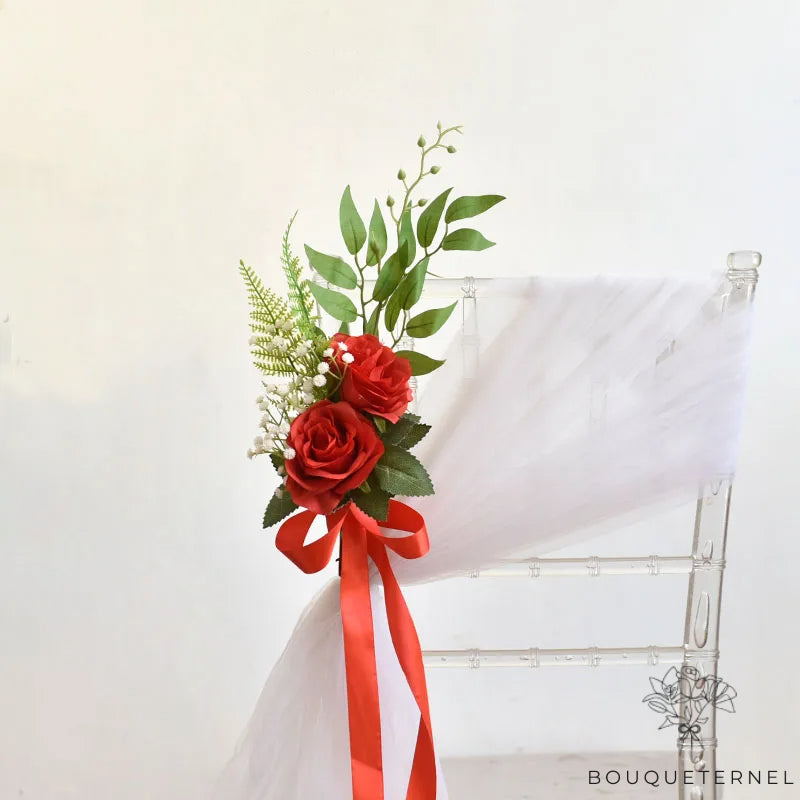 Déco Chaise de Mariage Fleurs Chics Rouge