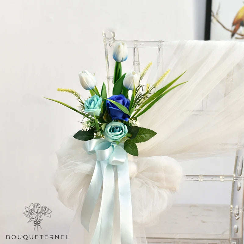 Déco Chaise de Mariage Tulipes Bleues