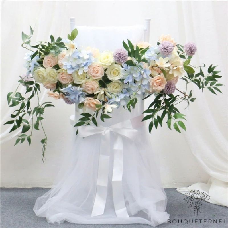 Déco de Chaises de Mariage pour la Mariée Bleue & Blanche
