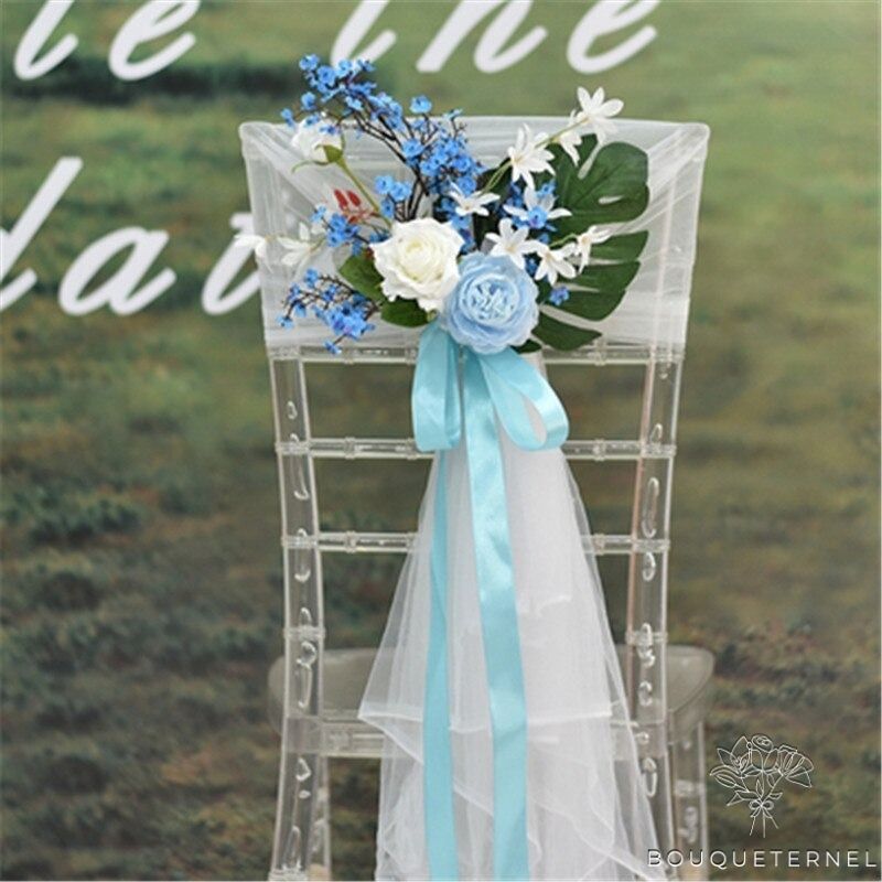 Décoration de Chaise pour Mariage Champêtre Bleues Pâles