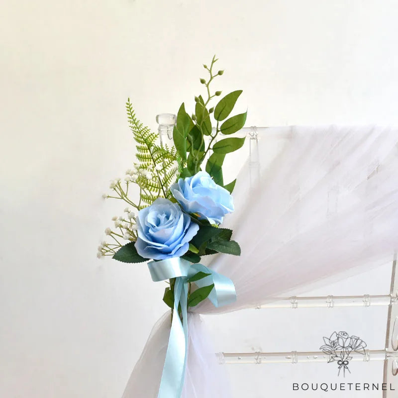 Déco Chaise de Mariage Fleurs Chics Bleue Ciel
