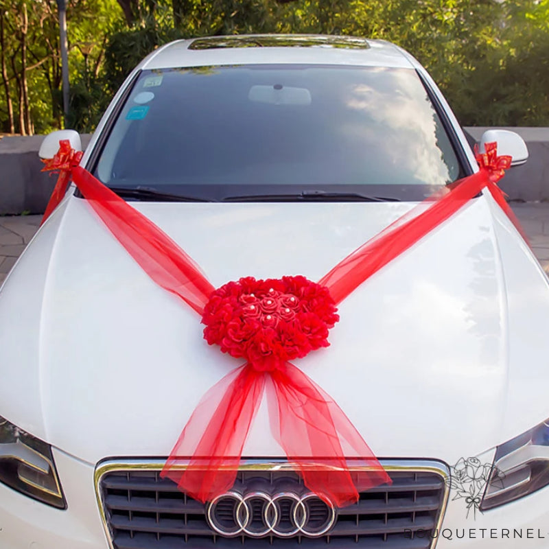 Décoration Florale pour Voiture de Mariage Élégante Rouge