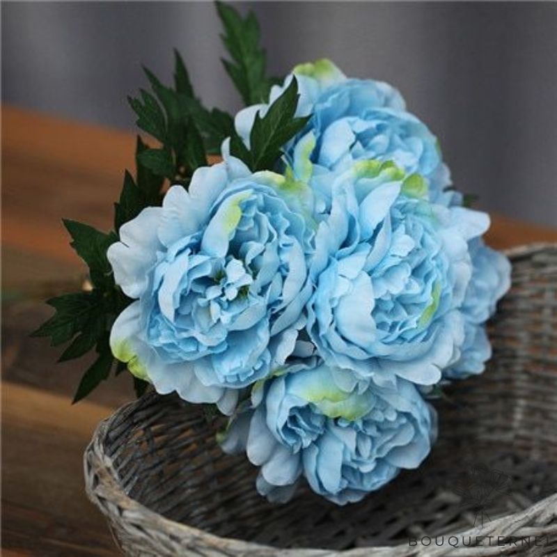 Fleurs Artificielles de Pivoine en Bouquet Bleue
