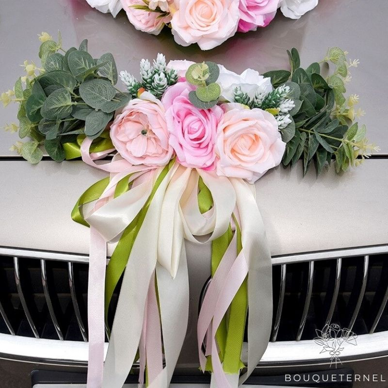 Fleurs pour le Capot de Voiture de Mariage Roses et Blanches