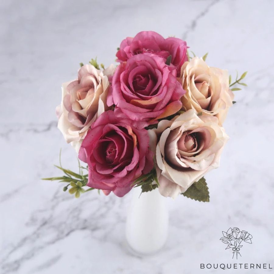 Roses Indica Artificielles Rose et Blanc Cassé