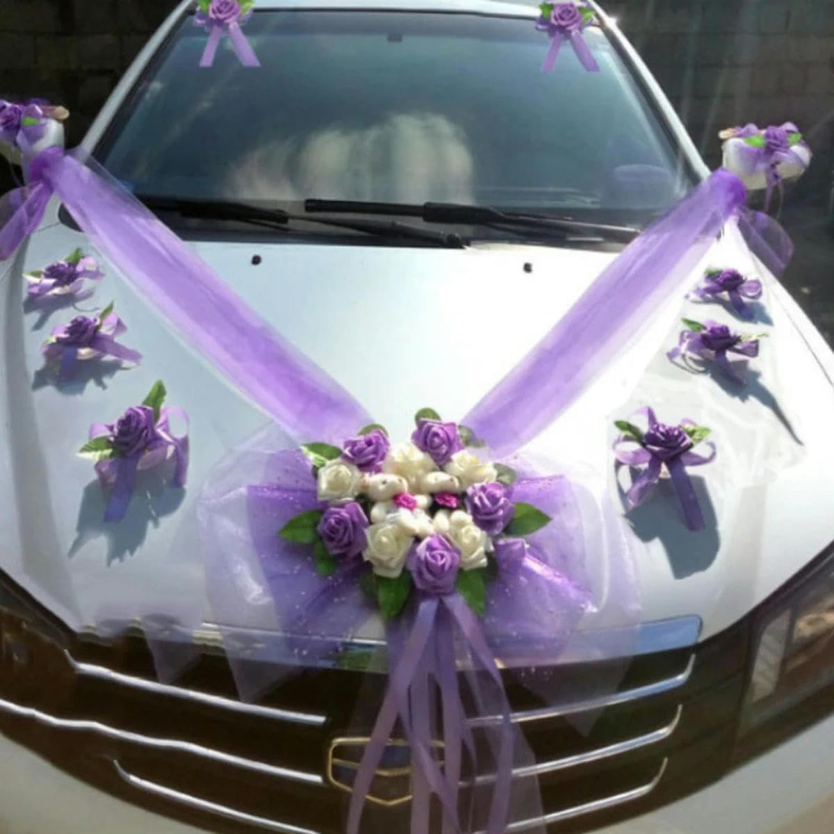 Kit avec Couronne de Fleurs pour Voiture de Mariage