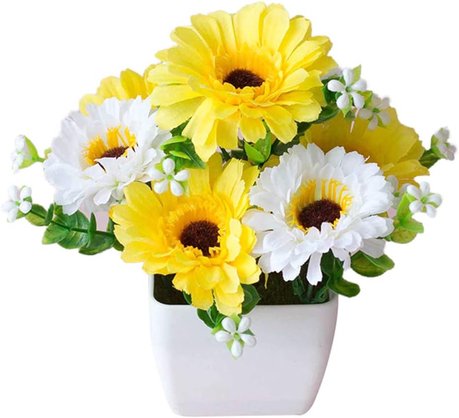 Belles Fleurs Artificielles pour Cimetière en pot jaune