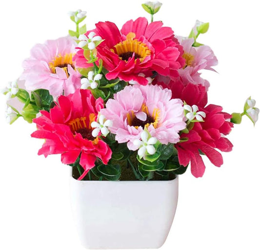 Belles Fleurs Artificielles pour Cimetière en pot rose