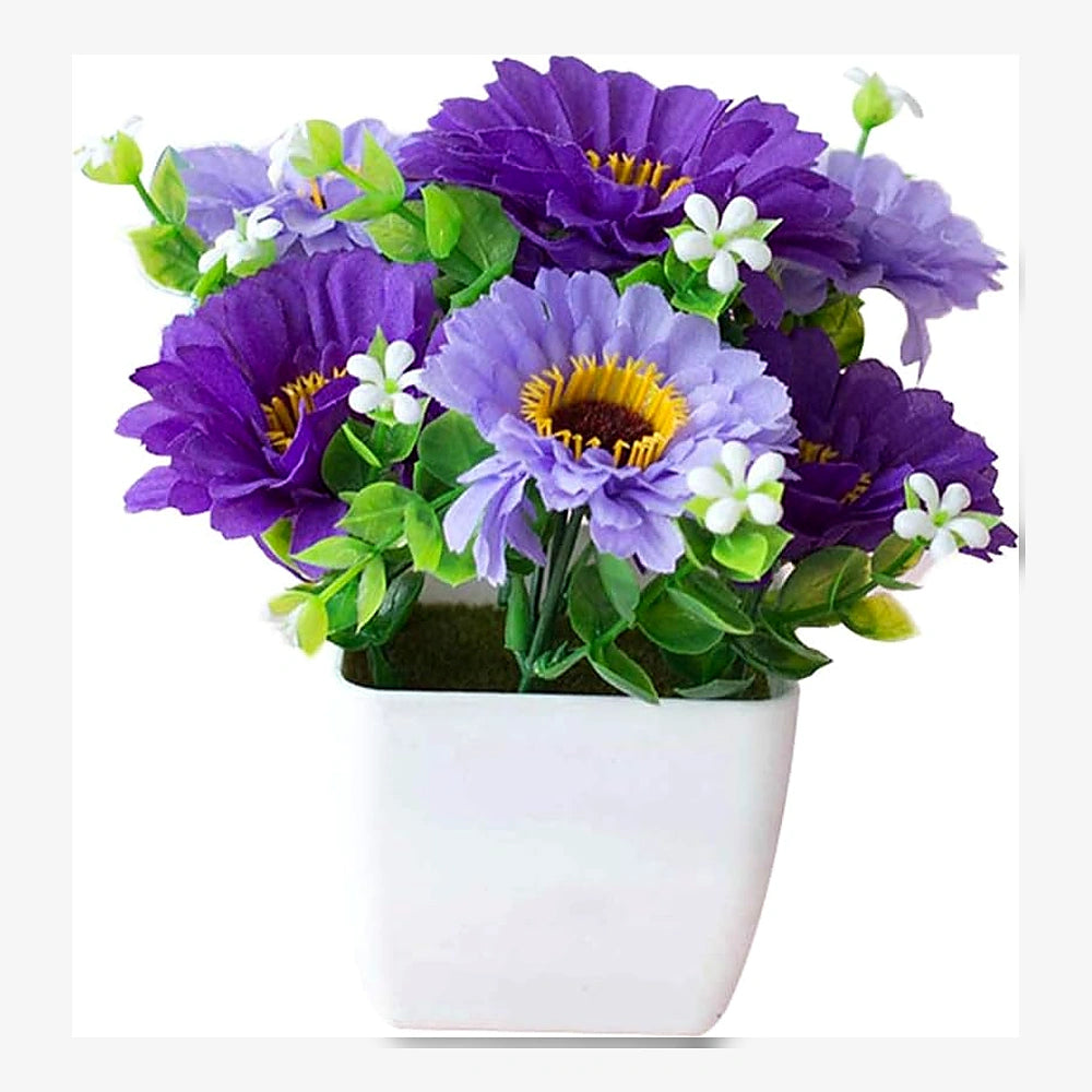 Belles Fleurs Artificielles pour Cimetière en pot violet