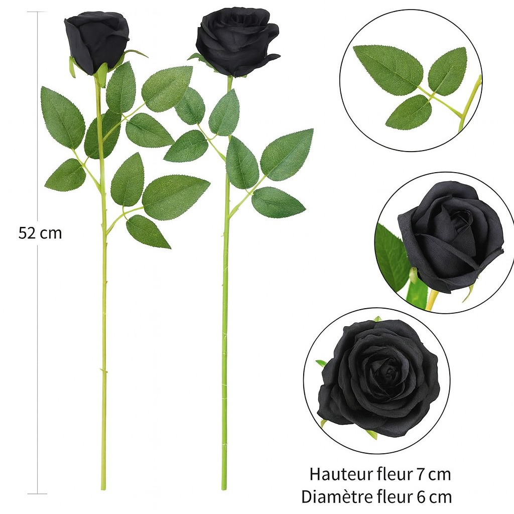 Dimensions Fleurs Artificielles de Roses Noires