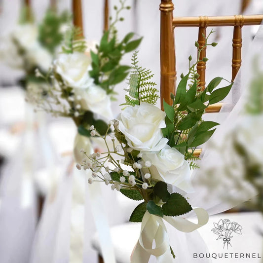 Déco Chaise de Mariage Fleurs Chics Blanche