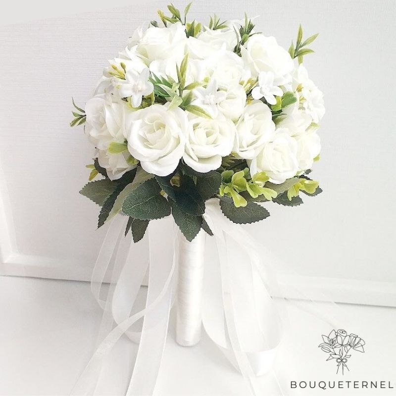 Bouquet de Fleurs pour Mariage Civil Blanches | Avec Rubans