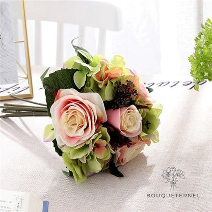 Bouquet de Mariée Artificiel Pas Cher Roses & Vertes