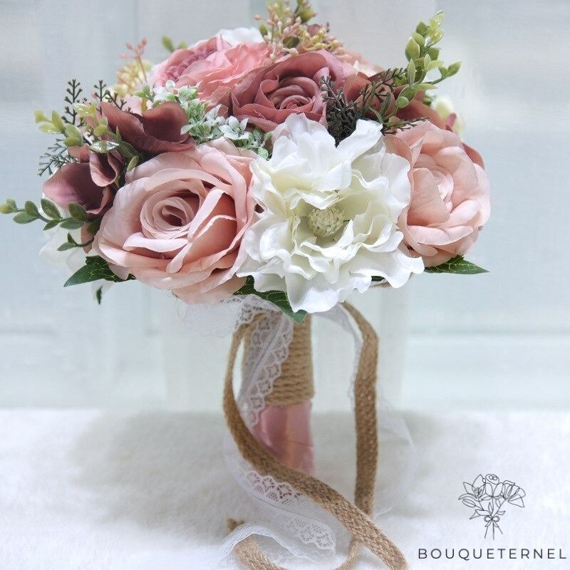 Bouquet de Mariée Pivoines et Roses Artificielles