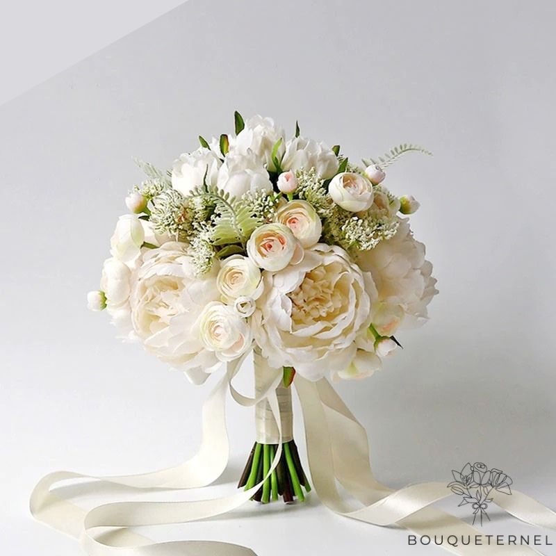 Bouquet de Mariée Pivoines Fragrans Artificielles Blanches