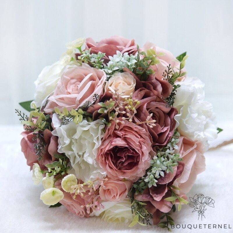 Bouquet de Mariée Pivoines et Roses Artificielles Roses